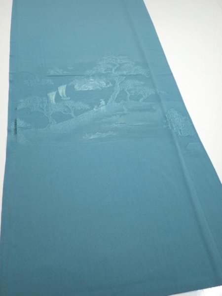 Photo2: 2i04z90  Japanese Kimono Silk  FABRIC Edo era Blue-Gray 65.0x14.4 (2)