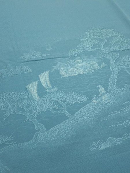 Photo4: 2i04z90  Japanese Kimono Silk  FABRIC Edo era Blue-Gray 65.0x14.4 (4)