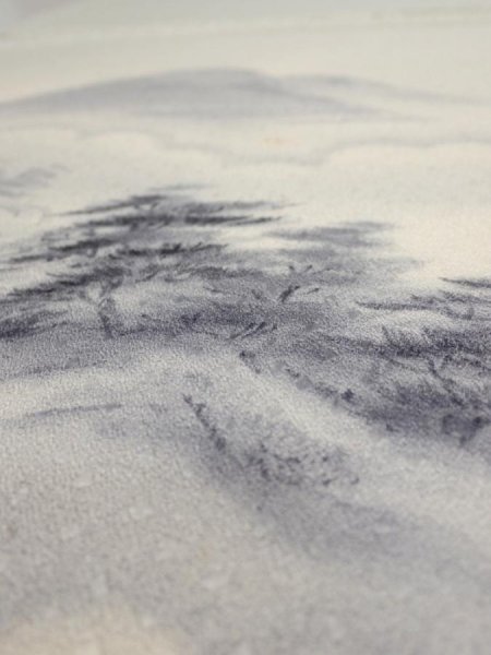 Photo3: 2i01z50  Japanese Kimono Silk  FABRIC Scenery Smoky-white 39.4x13.8 (3)