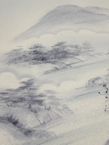 Photo4: 2i01z50  Japanese Kimono Silk  FABRIC Scenery Smoky-white 39.4x13.8 (4)