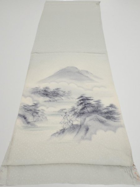 Photo6: 2i01z50  Japanese Kimono Silk  FABRIC Scenery Smoky-white 39.4x13.8 (6)