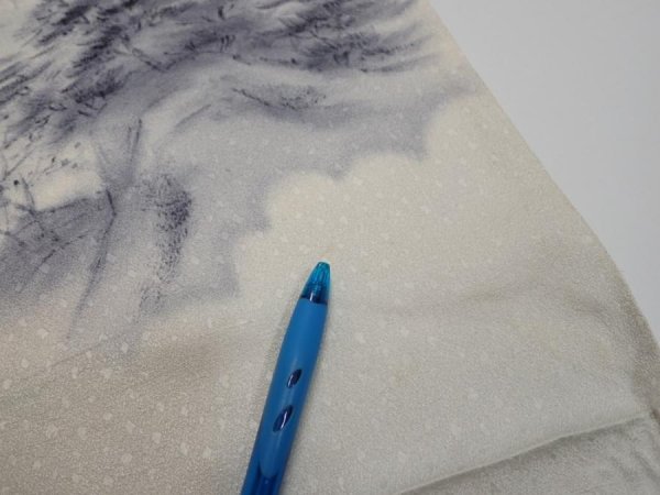 Photo8: 2i01z50  Japanese Kimono Silk  FABRIC Scenery Smoky-white 39.4x13.8 (8)