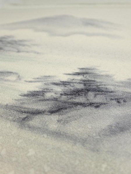 Photo3: 2i02z50  Japanese Kimono Silk  FABRIC Scenery Smoky-white 39.4x13.8 (3)