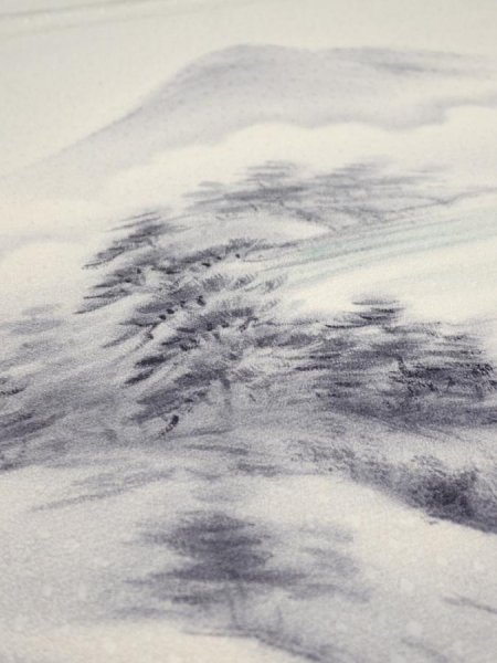 Photo4: 2i02z50  Japanese Kimono Silk  FABRIC Scenery Smoky-white 39.4x13.8 (4)