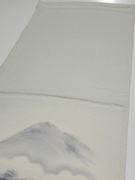Photo5: 2i02z50  Japanese Kimono Silk  FABRIC Scenery Smoky-white 39.4x13.8 (5)