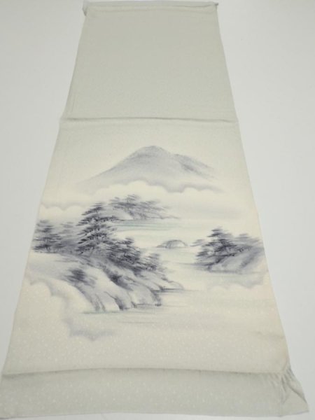 Photo6: 2i02z50  Japanese Kimono Silk  FABRIC Scenery Smoky-white 39.4x13.8 (6)