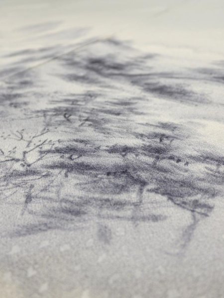 Photo3: 2i04z210  Japanese Kimono Silk  FABRIC Scenery Smoky-white 48.0x40.2 (3)