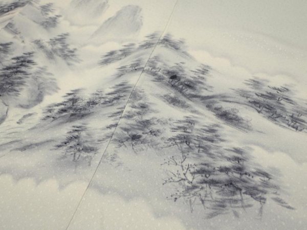 Photo4: 2i04z210  Japanese Kimono Silk  FABRIC Scenery Smoky-white 48.0x40.2 (4)