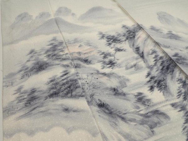 Photo5: 2i04z210  Japanese Kimono Silk  FABRIC Scenery Smoky-white 48.0x40.2 (5)
