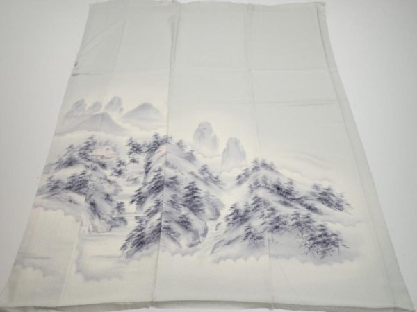 Photo7: 2i04z210  Japanese Kimono Silk  FABRIC Scenery Smoky-white 48.0x40.2 (7)