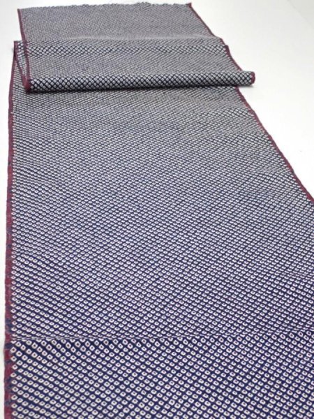 Photo3: 2R02z100  Japanese Kimono Silk  FABRIC Shibori Navy 82.7x14.8 (3)