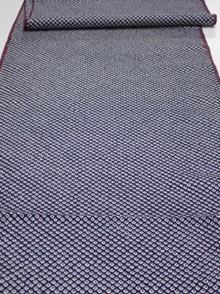 Photo1: 2R05z100  Japanese Kimono Silk  FABRIC Shibori Navy 82.7x14.8 (1)