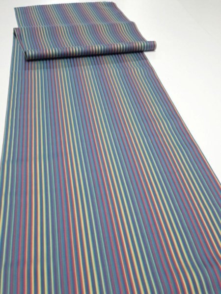 Photo3: 2R07z80  Japanese Kimono Silk  FABRIC Stripe Blue-Gray 81.9x14.2 (3)