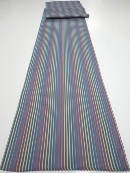 Photo5: 2R08z90  Japanese Kimono Silk  FABRIC Stripe Blue-Gray 85.0x14.2 (5)