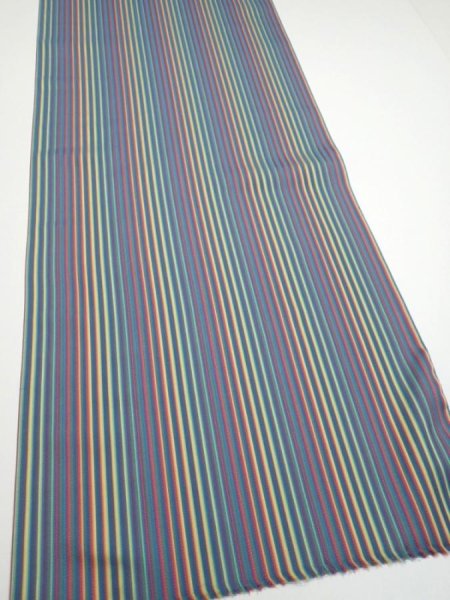 Photo2: 2R09z90  Japanese Kimono Silk  FABRIC Stripe Blue-Gray 83.1x14.2 (2)
