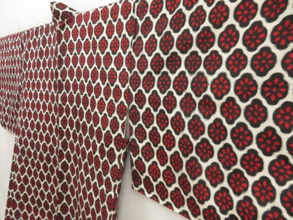 Photo2: 5416T07z380 Vintage Japanese Kimono Silk MEISEN HAORI Flower Dark red (2)