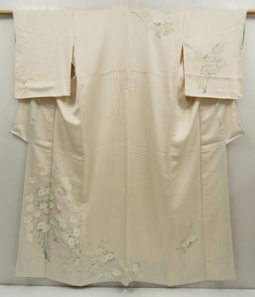 Photo1: 5416T09z880  Japanese Kimono Silk TSUKESAGE Camellia Off-white (1)