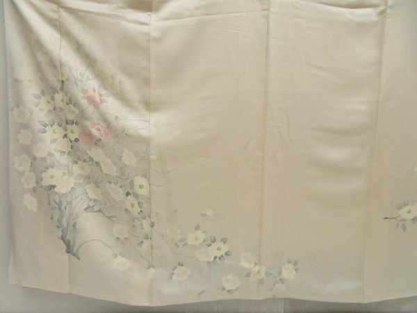Photo5: 5416T09z880  Japanese Kimono Silk TSUKESAGE Camellia Off-white (5)