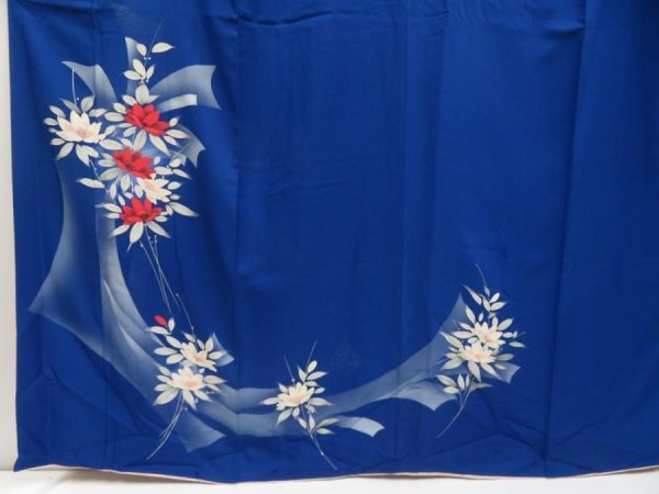 Photo3: 5416T10z890  Japanese Kimono Silk TSUKESAGE Flower Oriental blue (3)