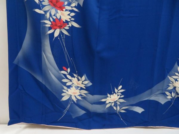 Photo4: 5416T10z890  Japanese Kimono Silk TSUKESAGE Flower Oriental blue (4)
