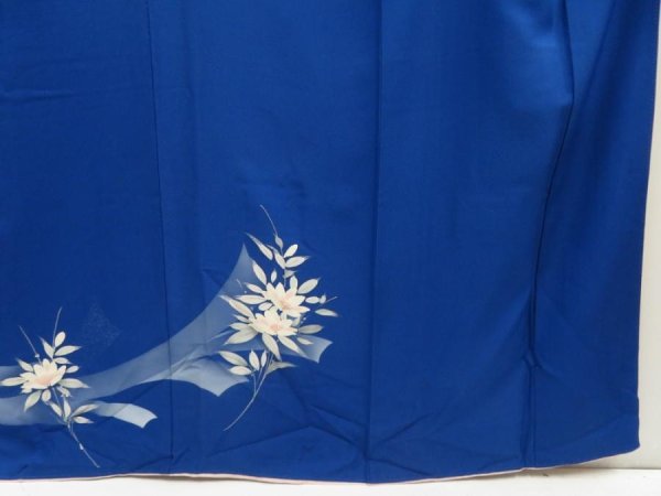 Photo5: 5416T10z890  Japanese Kimono Silk TSUKESAGE Flower Oriental blue (5)