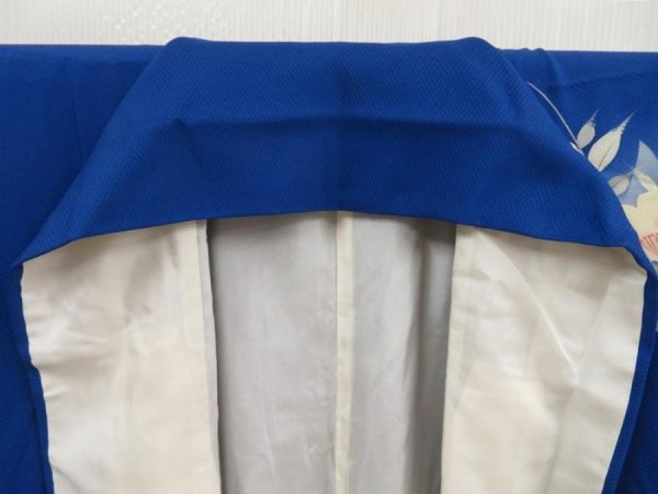 Photo8: 5416T10z890  Japanese Kimono Silk TSUKESAGE Flower Oriental blue (8)