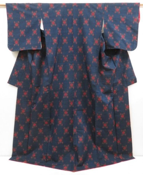 Photo1: 5416T11z880 Vintage Japanese Kimono Silk TSUMUGI  Dark navy (1)