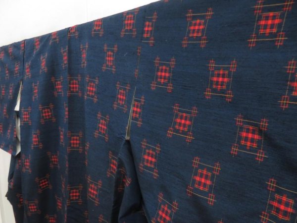 Photo2: 5416T11z880 Vintage Japanese Kimono Silk TSUMUGI  Dark navy (2)