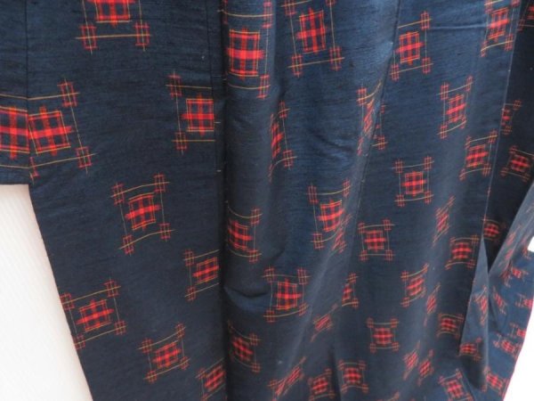 Photo3: 5416T11z880 Vintage Japanese Kimono Silk TSUMUGI  Dark navy (3)