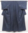 Photo1: 5416T12z720 Vintage Japanese Kimono Silk TSUMUGI  Navy (1)