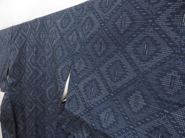 Photo2: 5416T12z720 Vintage Japanese Kimono Silk TSUMUGI  Navy (2)