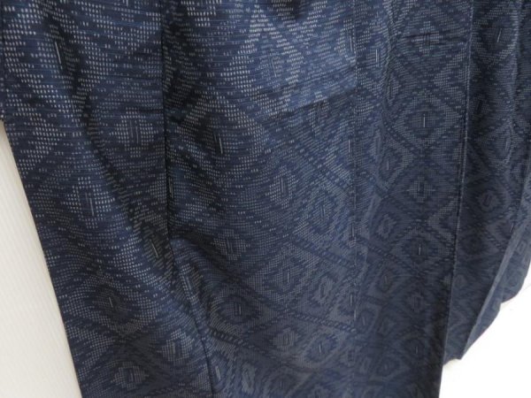 Photo3: 5416T12z720 Vintage Japanese Kimono Silk TSUMUGI  Navy (3)