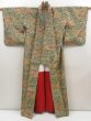 Photo7: 5416T13z670 Vintage Japanese Kimono Silk OSHIMA TSUMUGI Flowers Moss grey (7)
