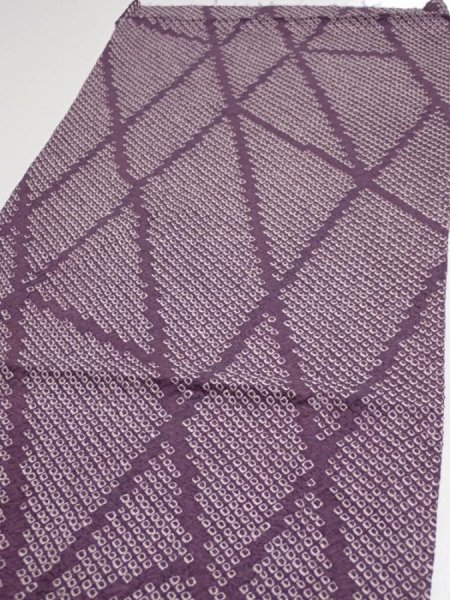 Photo3: 3H01z50  Japanese Kimono Silk  FABRIC Shibori Light purple 42.1x14.0 (3)