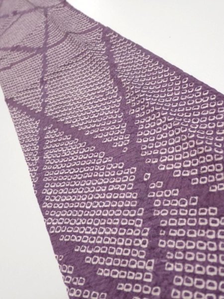 Photo2: 3H10z20  Japanese Kimono Silk  FABRIC Shibori Light purple 38.6x6.7 (2)
