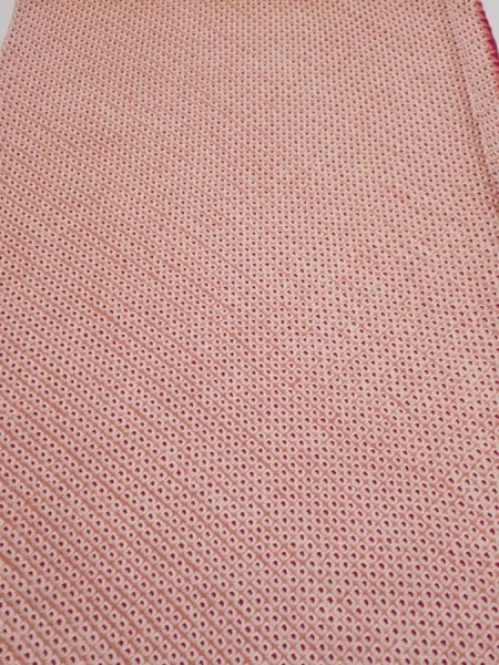 Photo1: 3H02z50  Japanese Kimono Silk  FABRIC Shibori Coral pink 40.9x14.2 (1)