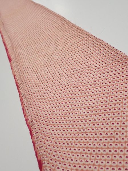 Photo1: 3H08z40  Japanese Kimono Silk  FABRIC Shibori Coral pink 62.2x7.1 (1)