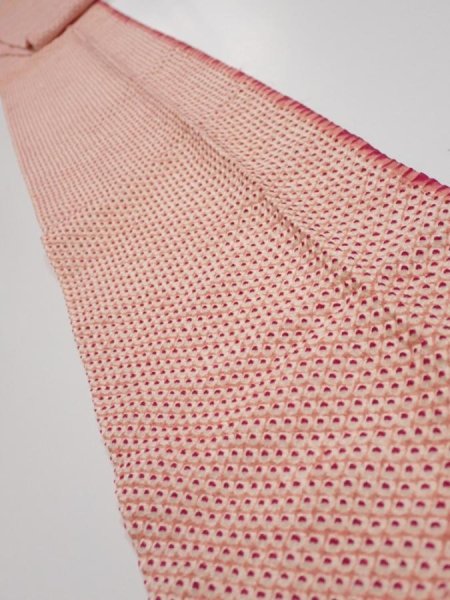Photo1: 3H09z50  Japanese Kimono Silk  FABRIC Shibori Coral pink 84.3x7.1 (1)