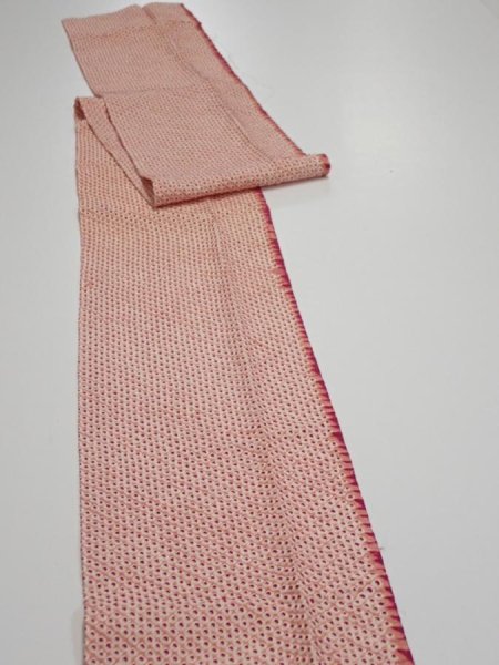 Photo3: 3H09z50  Japanese Kimono Silk  FABRIC Shibori Coral pink 84.3x7.1 (3)