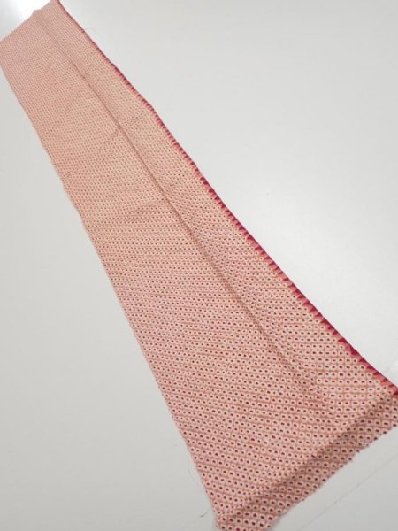 Photo1: 3H10z30  Japanese Kimono Silk  FABRIC Shibori Coral pink 38.2x7.1 (1)