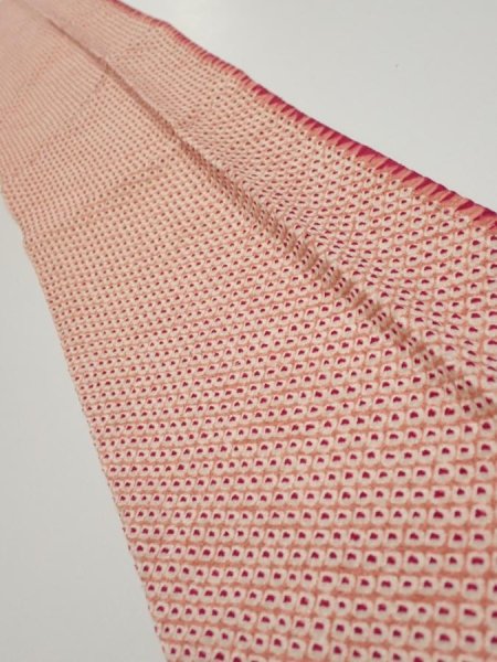 Photo2: 3H10z30  Japanese Kimono Silk  FABRIC Shibori Coral pink 38.2x7.1 (2)