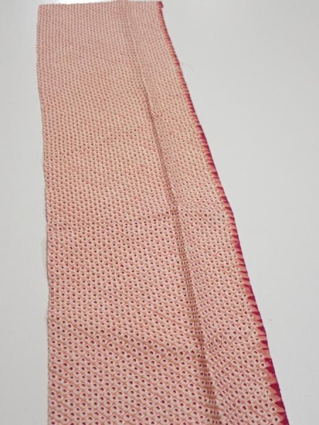 Photo4: 3H10z30  Japanese Kimono Silk  FABRIC Shibori Coral pink 38.2x7.1 (4)