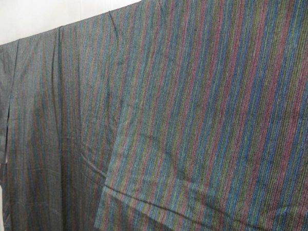 Photo2: 5417T02z870 Vintage Japanese Kimono Silk TSUMUGI  Steel blue (2)
