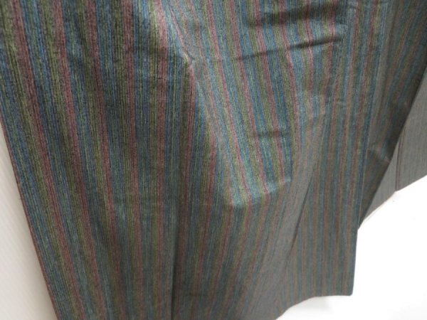 Photo3: 5417T02z870 Vintage Japanese Kimono Silk TSUMUGI  Steel blue (3)