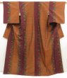 Photo1: 5417T03z840 Vintage Japanese Kimono Silk TSUMUGI Flower Dark orange (1)