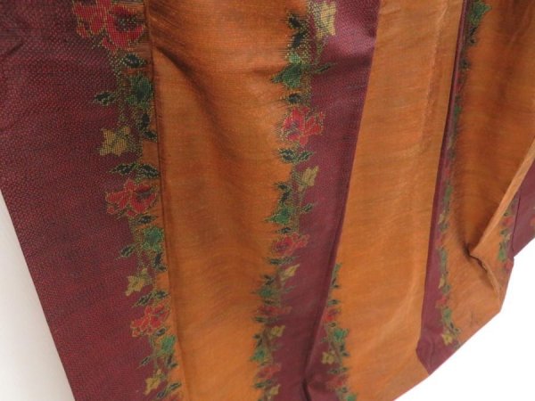 Photo3: 5417T03z840 Vintage Japanese Kimono Silk TSUMUGI Flower Dark orange (3)