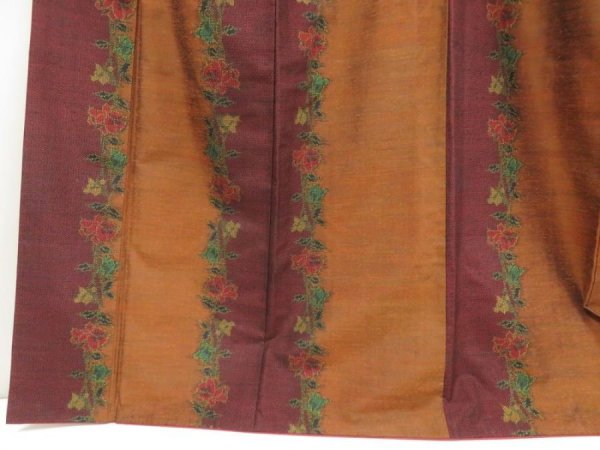 Photo4: 5417T03z840 Vintage Japanese Kimono Silk TSUMUGI Flower Dark orange (4)