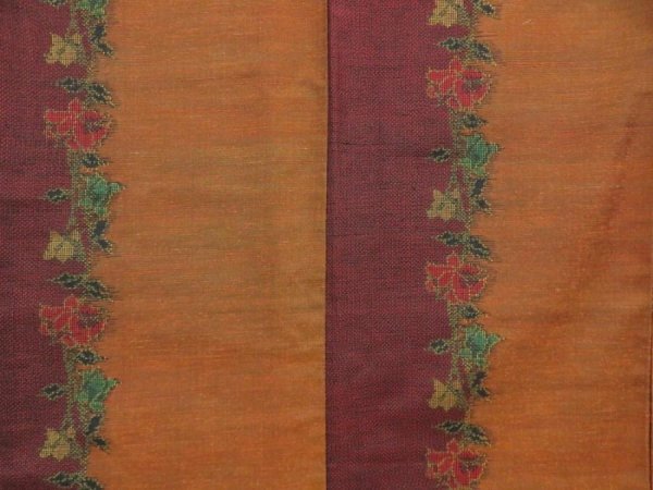 Photo5: 5417T03z840 Vintage Japanese Kimono Silk TSUMUGI Flower Dark orange (5)