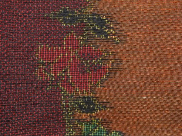 Photo6: 5417T03z840 Vintage Japanese Kimono Silk TSUMUGI Flower Dark orange (6)