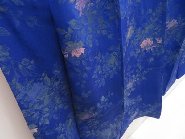 Photo3: 5417T04z920 Vintage Japanese Kimono Silk KOMON Flower Oriental blue (3)